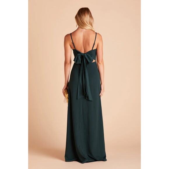 NWT Birdy Grey Benny Tie Back Bridesmaid Dress Tank Neck Crepe Emerald Medium - Picture 7 of 13